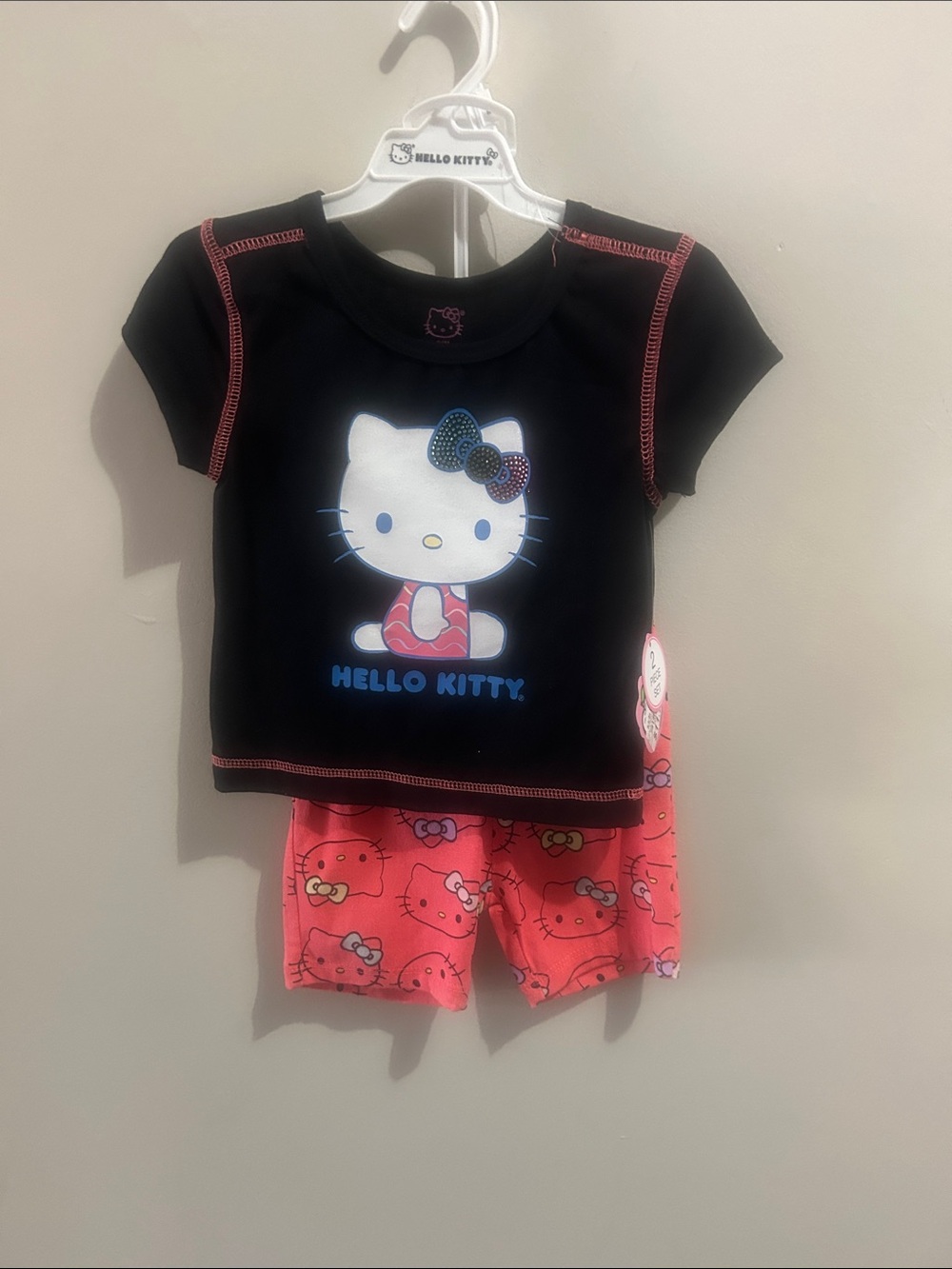 Hello Kitty Black Top with Pink Character Shorts Sleep Set